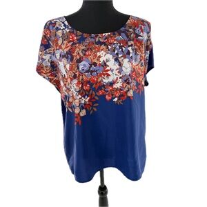 MARKET & SPRUCE Zayit Zip Back Floral Blouse Top Navy Size Large